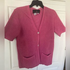 Peruvian Connection 100% Pima Cotton Thick Knit Short Sleeve Button Front Top S